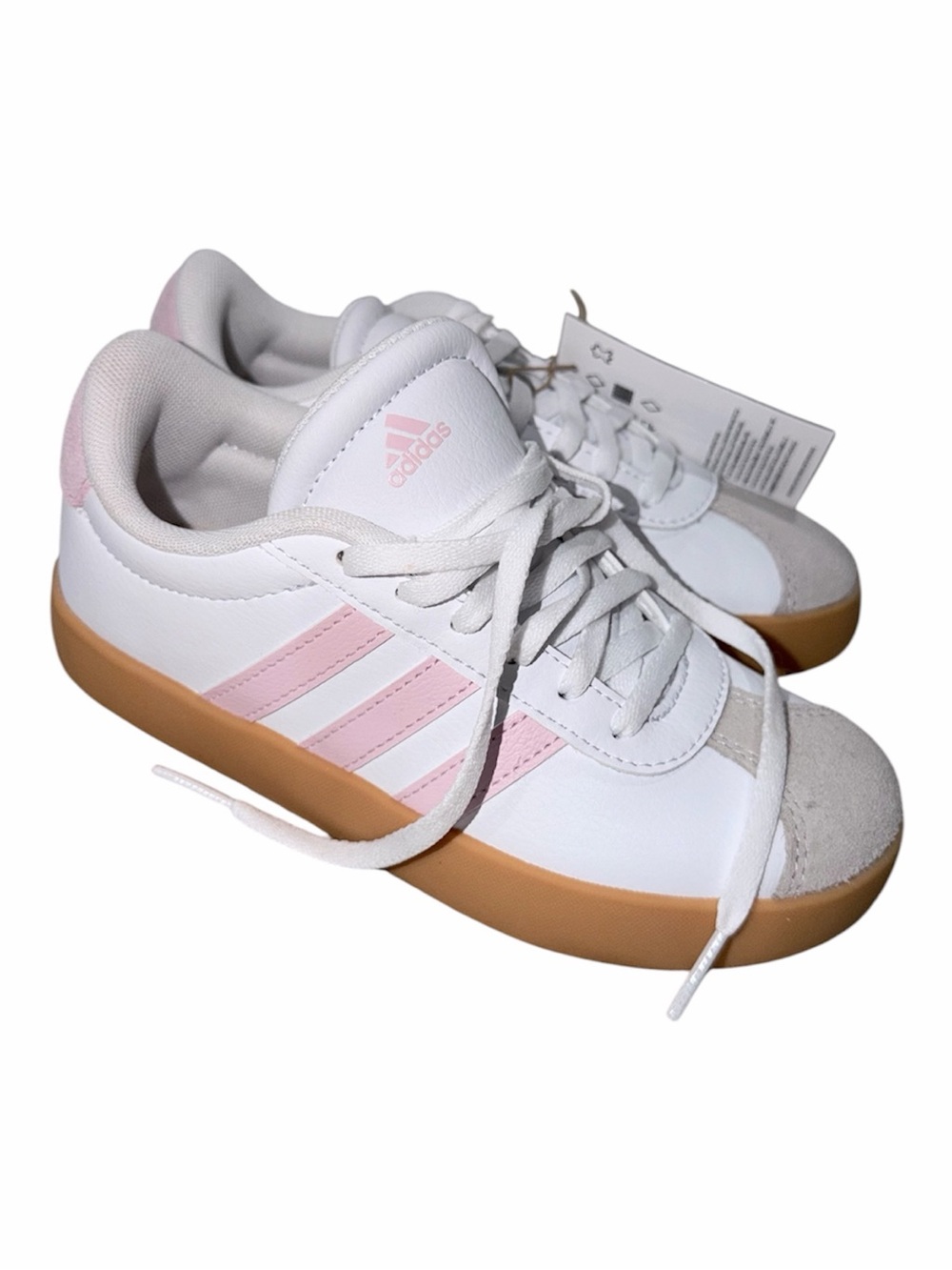 adidas Kids White Pink & White VL Court 3.0 K Low-Top Sneakers
